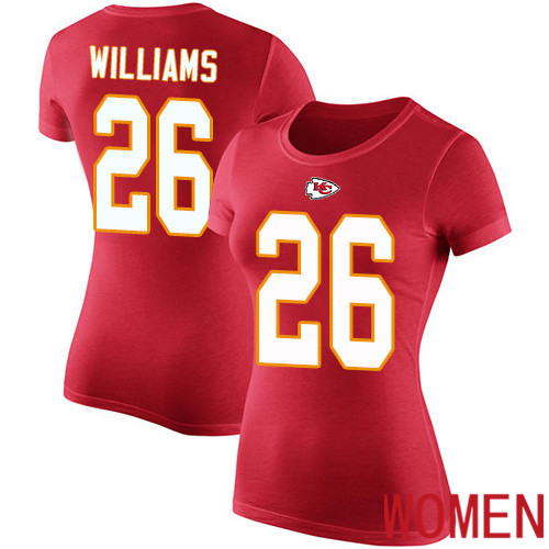 Women Football Kansas City Chiefs #26 Williams Damien Red Rush Pride Name and Number T-Shirt